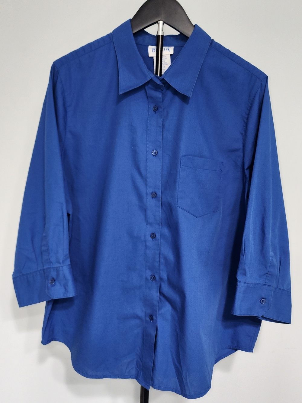 Vintage Women's Royal Blue Button-Down Shirt – Cotton Blend, 3/4 Sleeves, Size L